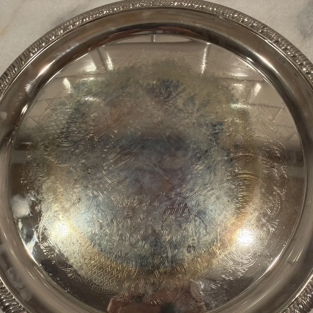 Vintage Silver Plated Etched Serving Tray 12in OLA001